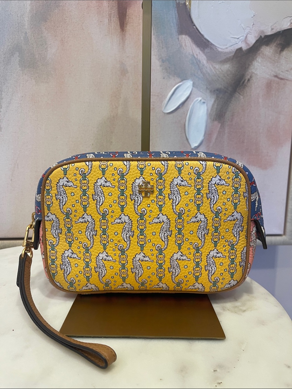 Tory Burch Yellow Seahorse Print Clutch with Wristlet